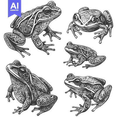 Popular premium asset: Detailed Black and White Illustrations of Four Frogs