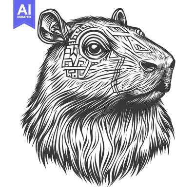 Popular premium asset: Detailed Black and White Line Art Illustration of a Capybara Head