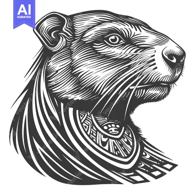 Aset premium populer: Detailed Black and White Line Art Illustration of a Capybara Head