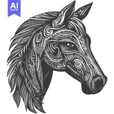 Aset desain premium: Detailed Black and White Ornamental Horse Head
