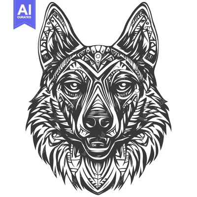 Aset premium populer: Detailed Black and White Tribal Wolf Head Illustration