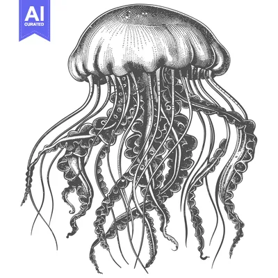 Popular premium asset: Detailed Engraving of a Jellyfish with Tentacles