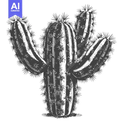 Aset premium populer: Detailed Engraving of a Tall, Spiky Cactus with Multiple Arms