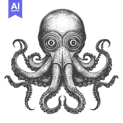 Aset premium populer: Detailed Hand-Drawn Illustration of an Octopus with Large Eyes and Ten