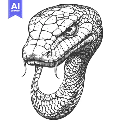 Detailed Hand-Drawn Illustration of a Snake's Head