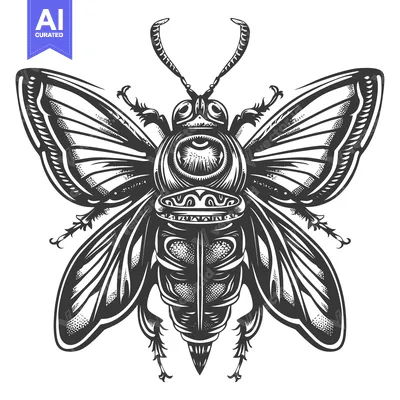 Aset desain premium: Detailed Illustration of a Beetle with Large Wings