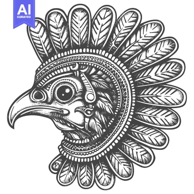 Aset desain premium: Detailed Illustration of a Bird Head with Feathers