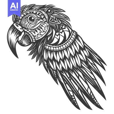 Premium design asset: Detailed Illustration of a Bird's Head with Ornate Feathers
