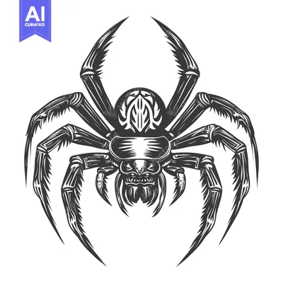 Popular premium asset: Detailed Illustration of a Black and White Spider with a Fierce Expres