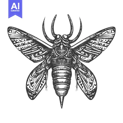 Aset desain premium: Detailed Illustration of a Cicada with Intricate Patterns