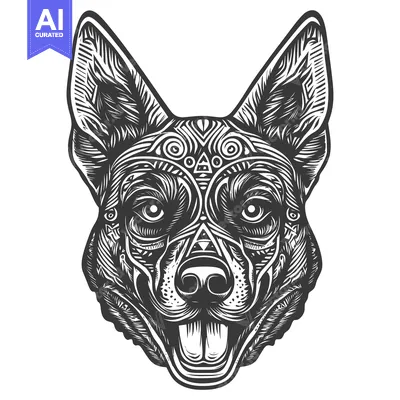 Aset premium populer: Detailed Illustration of a Dog's Face with Tribal Patterns