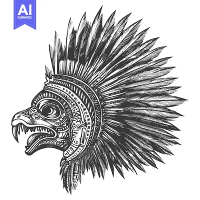 Aset desain premium: Detailed Illustration of a Feathered Aztec Eagle Head