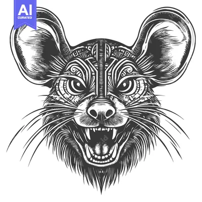 Premium design asset: Detailed Illustration of a Ferocious, Open-Mouthed Rat with Tribal-Sty