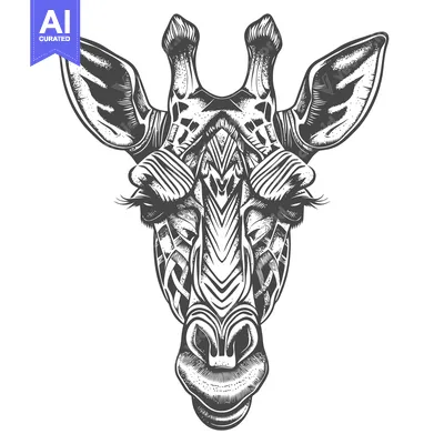 Aset desain premium: Detailed Illustration of a Giraffe's Face with Patterned Fur