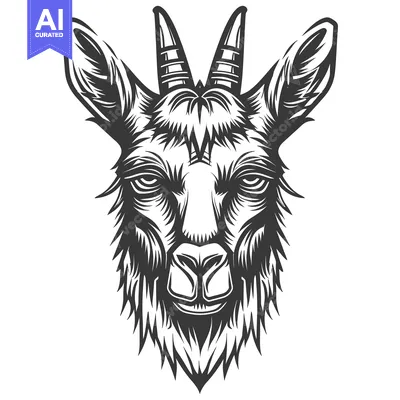 Aset premium populer: Detailed Illustration of a Goat's Head with Horns