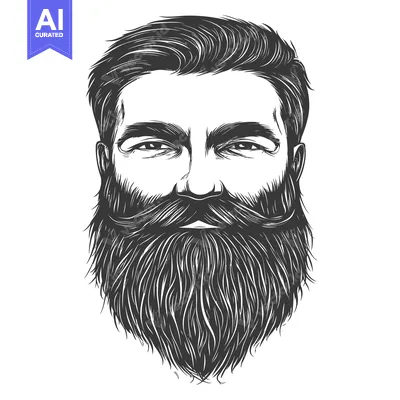 Aset desain premium: Detailed Illustration of a Man with a Long, Full Beard