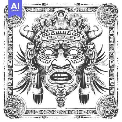 Popular premium asset: Detailed Illustration of a Mayan Deity with Intricate Designs and Feat