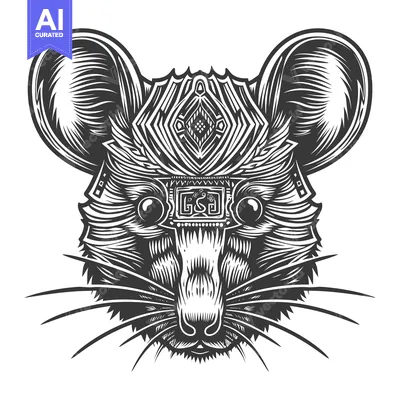 Aset desain premium: Detailed Illustration of a Mouse's Head with Geometric Patterns
