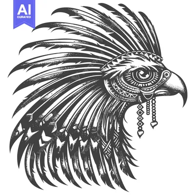 Aset desain premium: Detailed Illustration of a Native American Eagle Head