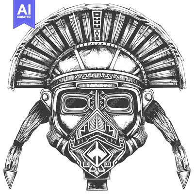 Premium design asset: Detailed Illustration of a Native American Warrior's Helmet with Feath
