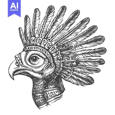 Detailed Illustration of an Eagle with a Feather Headress
