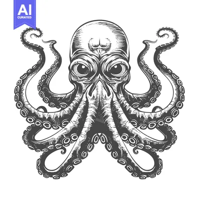 Aset premium populer: Detailed Illustration of an Octopus with a Single Eye on Each Side of