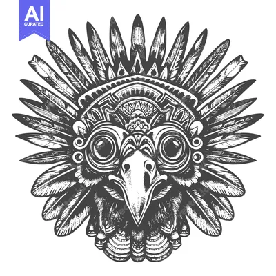 Aset premium populer: Detailed Illustration of an Ornate Bird Head with Feathers