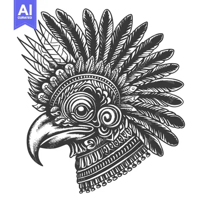 Popular premium asset: Detailed Illustration of an Ornate Eagle Head with Feathers