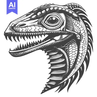 Aset desain premium: Detailed Illustration of a Predator Dinosaur Head with Fangs