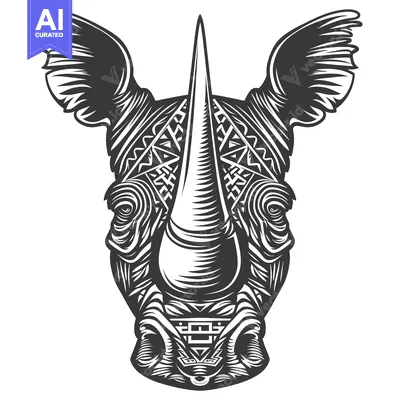 Aset desain premium: Detailed Illustration of a Rhinoceros Head with Geometric Patterns