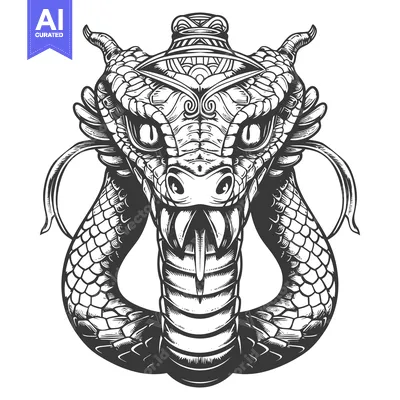 Premium design asset: Detailed Illustration of a Serpent's Head with Ornate Designs