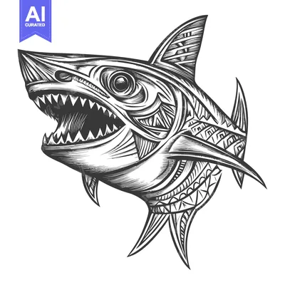 Detailed Illustration of a Shark with Geometric Pattern