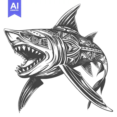 Premium design asset: Detailed Illustration of a Shark with Geometric Patterns