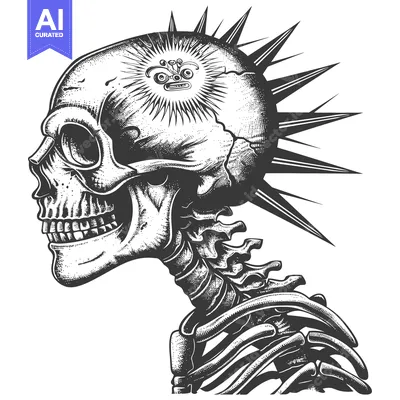 Popular premium asset: Detailed Illustration of a Skull with a Spiked Mohawk and a Face on th