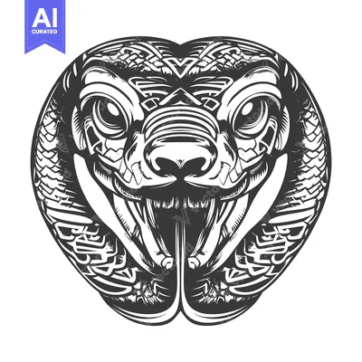 Aset premium populer: Detailed Illustration of a Snake's Head with Fangs and Eyes