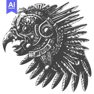 Aset desain premium: Detailed Illustration of a Stylized Bird Head with Feathers