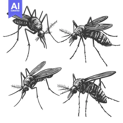 Aset premium populer: Detailed Illustration of Four Mosquitoes in Various Poses