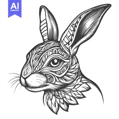 Aset premium populer: Detailed Line Art Drawing of a Rabbit's Head