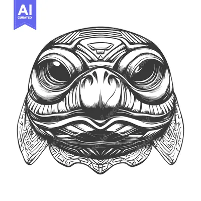 Aset desain premium: Detailed Line Art Drawing of a Turtle's Head