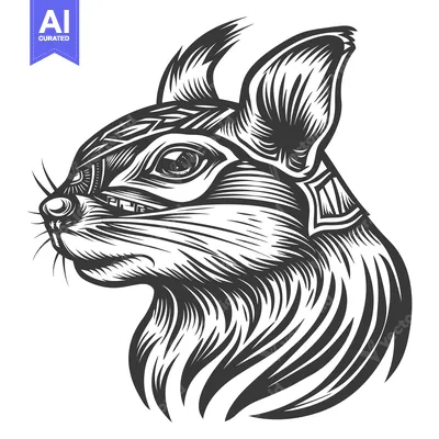 Premium design asset: Detailed Line Art Illustration of a Cat's Head