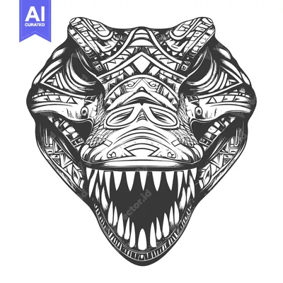 Popular premium asset: Detailed Line Art Illustration of a Crocodile's Head with a Geometric
