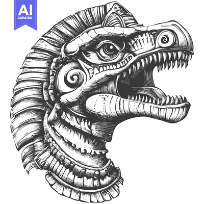 Aset desain premium: Detailed Line Art Illustration of a Dinosaur Skull with Intricate Deta