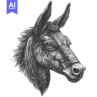 Aset desain premium: Detailed Line Art Illustration of a Donkey Head