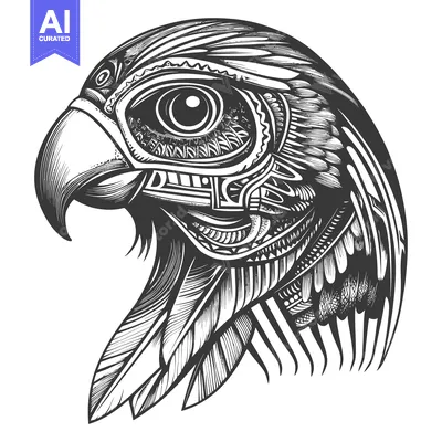 Aset desain premium: Detailed Line Art Illustration of a Falcon's Head