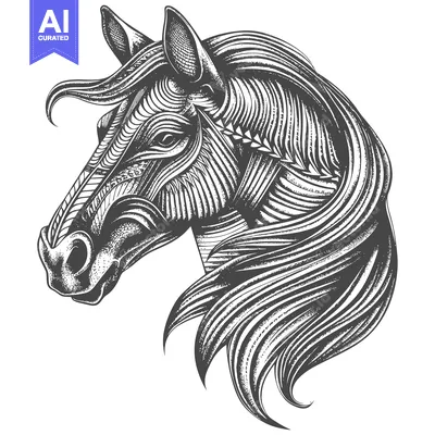 Aset desain premium: Detailed Line Art Illustration of a Horse's Head