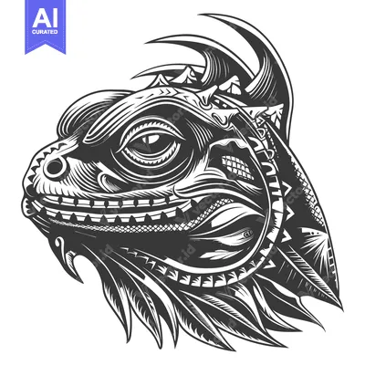 Aset premium populer: Detailed Line Art Illustration of a Lizard Head