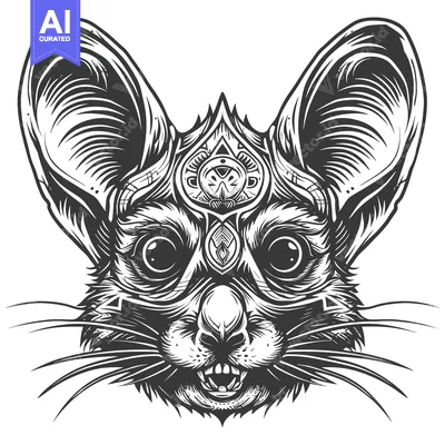 Premium design asset: Detailed Line Art Illustration of a Mouse with Tribal Patterns