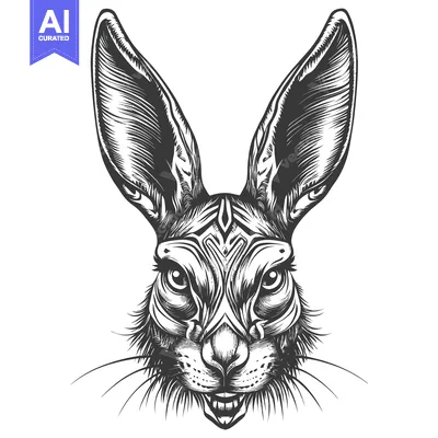 Popular premium asset: Detailed Line Art Illustration of a Rabbit's Head with Large Ears