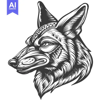 Popular premium asset: Detailed Line Art Illustration of a Wolf Head with Tribal Tattoo