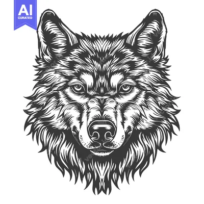 Aset premium populer: Detailed Line Art Illustration of a Wolf's Face